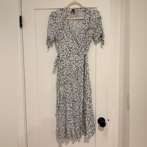 Seraphine White and Black Spot Wrap Midi Dress
